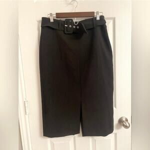 Nine West Belted Pencil Skirt Vented Black Career Wear Size 12